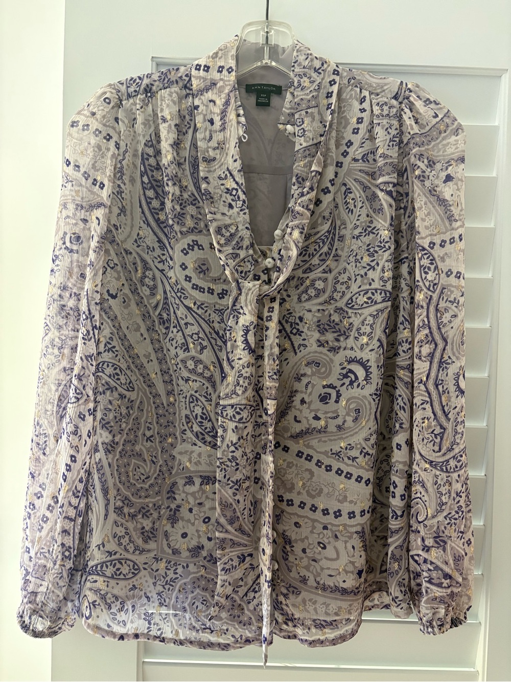 Ann Taylor Paisley Ruffle Button Blouse
